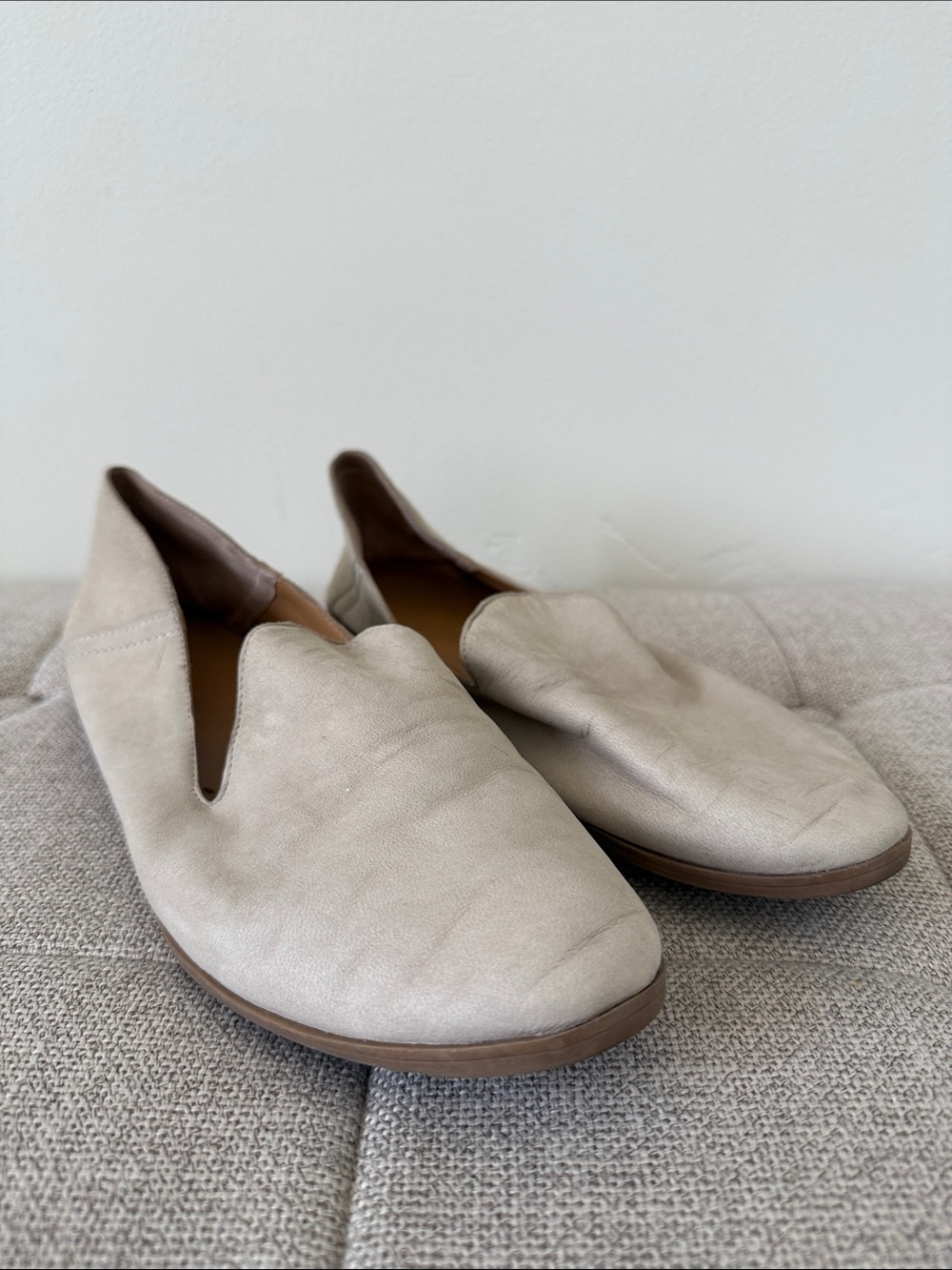 Franco Sarto Leather d'Orsay Loafer Flats Cream Taupe Size 8 Minimalist Comfort